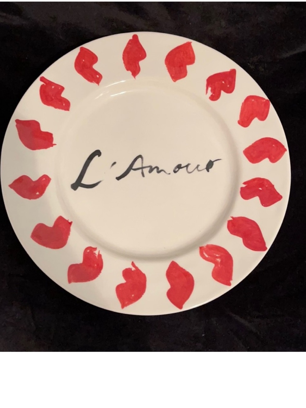 Anthropologie Hôtel Magique White Ceramic Plate with Script and kisses.